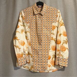 SUNO Mixed Print Floral & Geometric Button Down Shirt